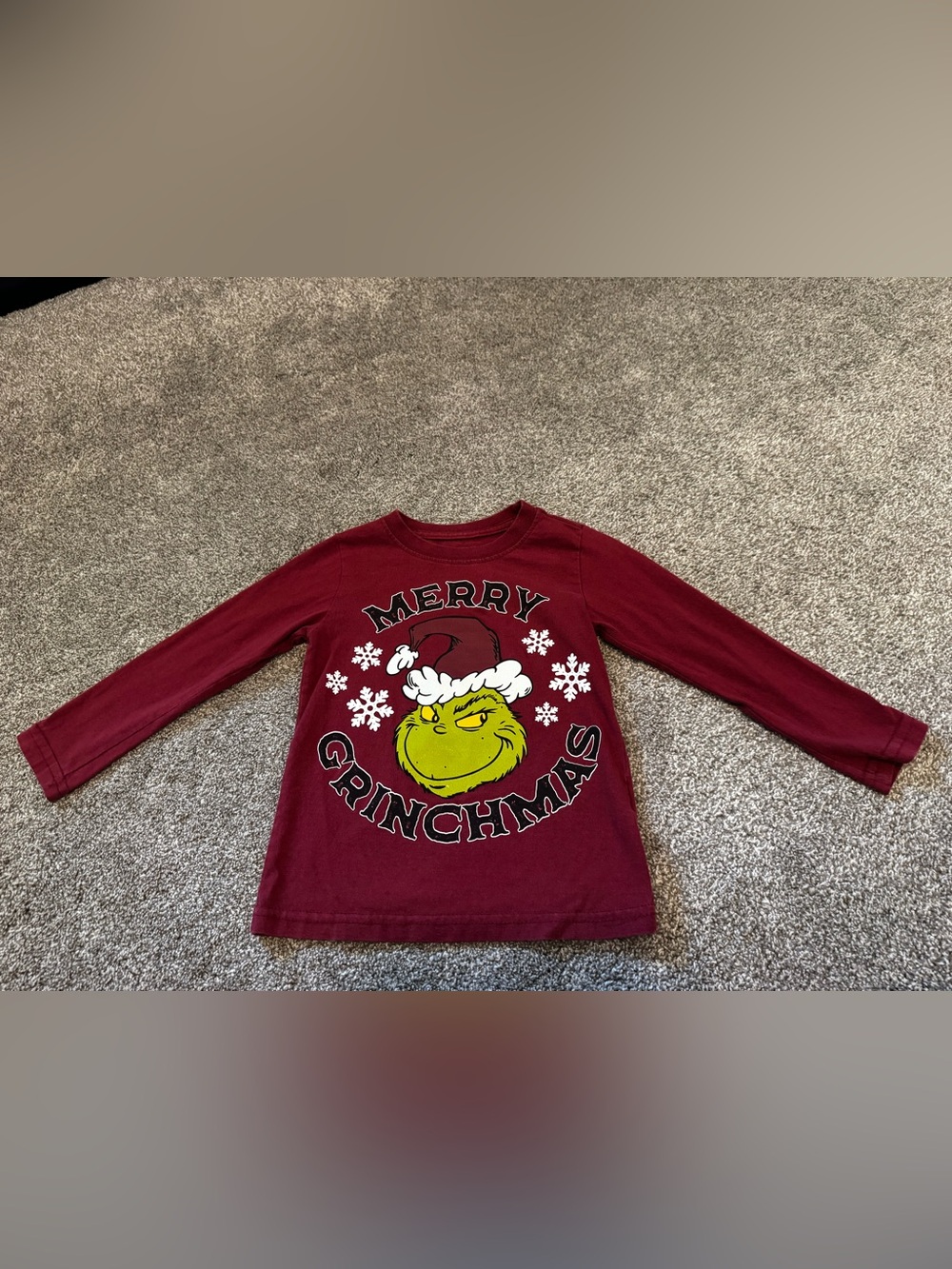 How the Grinch Stole Christmas red long sleeve t shirt Sz 4 Kids Dr Seuss FLAW
